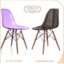 Factory price crystal plastic chair with wooden legs